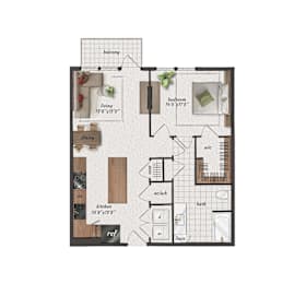 1 bed, 1 bath, 840 sqft, $1,659