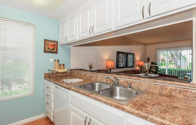 a kitchen with a sink and a window