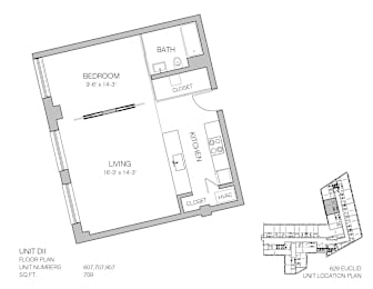 1 bed, 1 bath, 709 sqft, $1,155