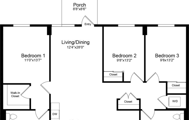 3 beds, 2 baths, 1,288 sqft, $5,405, Unit 102