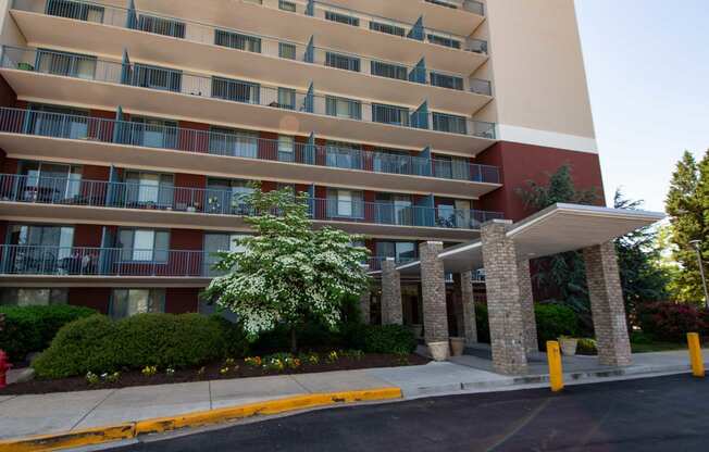 Steward Tower Apartments Lanscaped Entrance