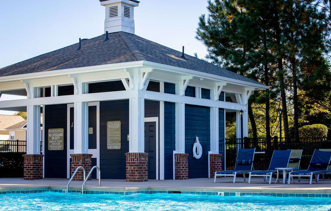 the pool house at the resort on a sunny day