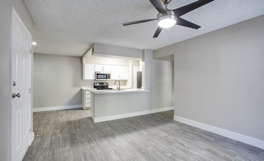 Model kitchen and living area