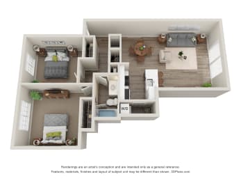 2 beds, 1 bath, 840 sqft, $1,731
