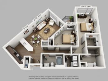 2 beds, 2 baths, 1,067 sqft, $2,802