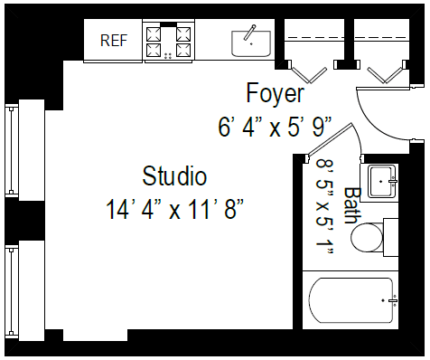 Studio, 1 bath, 261 sqft, $1,595