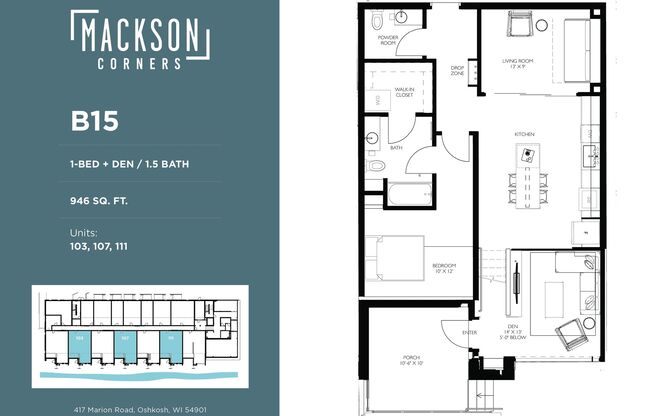 1 bed, 1.5 baths, 946 sqft, $1,995, Unit 103