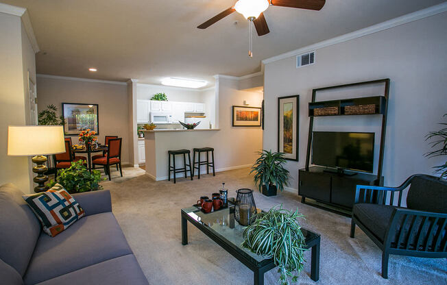 Spacious Living Room with Crown Molding at Luxury Apartments Fairfield CA