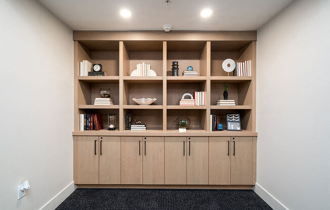 room with large wooden cabinets