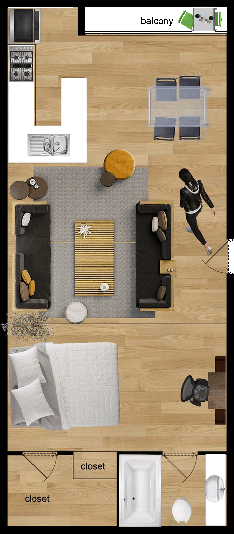 Studio, 1 bath, 500 sqft, $1,995, Unit Unit 210