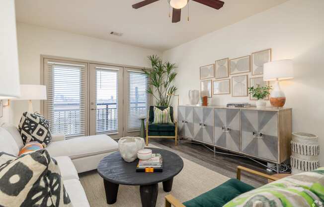 a living room with a couch and a coffee table