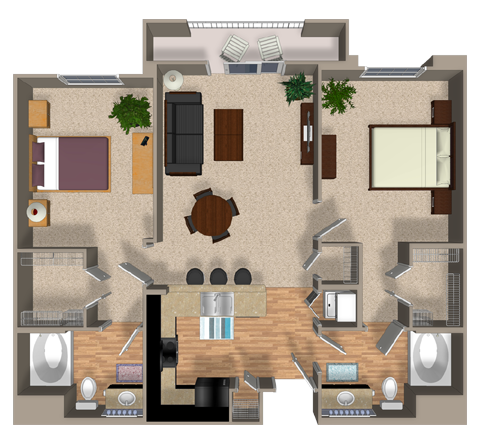 2 beds, 2 baths, 1,048 sqft, $3,402