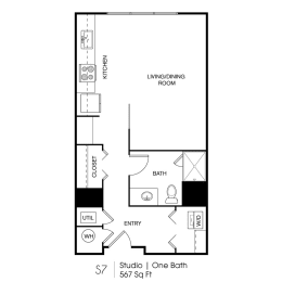 Studio, 1 bath, 567 sqft, $1,268