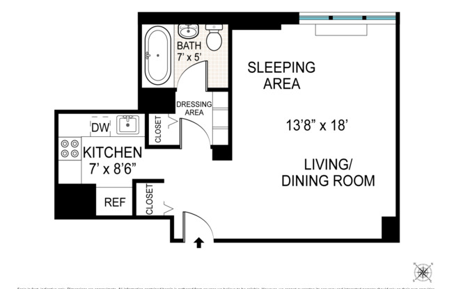 Studio, 1 bath, 450 sqft, $4,500, Unit 9A