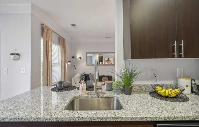 a kitchen with a sink and a counter top