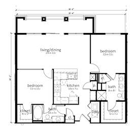 2 beds, 2 baths, 1,078 sqft, $1,996