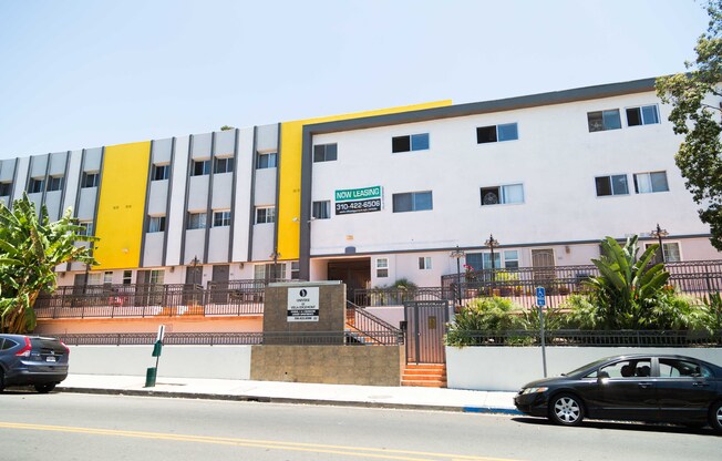 Street view of the building entrance