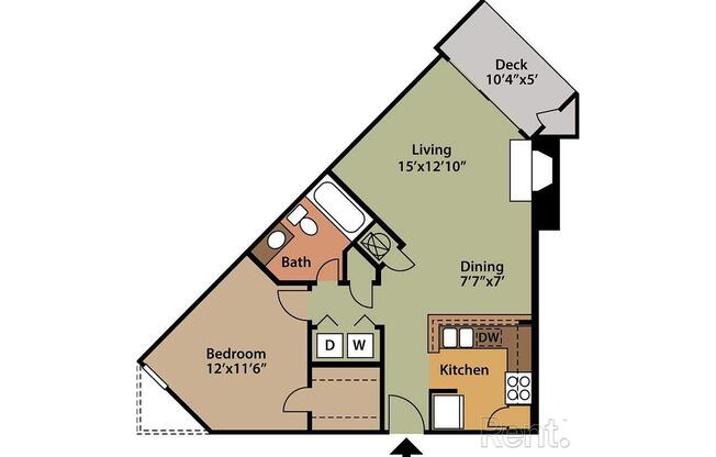 1 bed, 1 bath, 713 sqft, $1,484