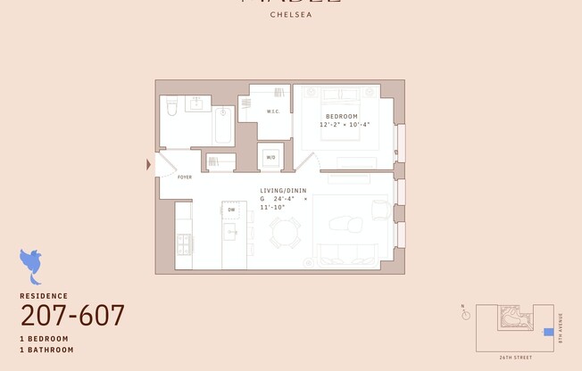 1 bed, 1 bath, 688 sqft, $7,002