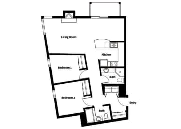 2 beds, 2 baths, 960 sqft, $2,100