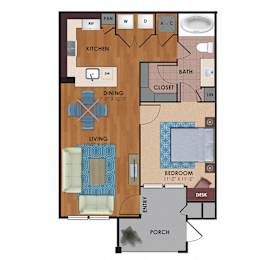 1 bed, 1 bath, 673 sqft, $1,264