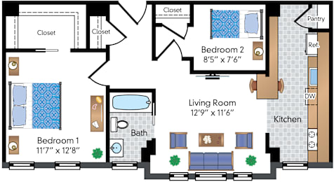 2 beds, 1 bath, 763 sqft, $2,399