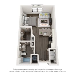 Studio, 1 bath, 506 sqft, $1,583