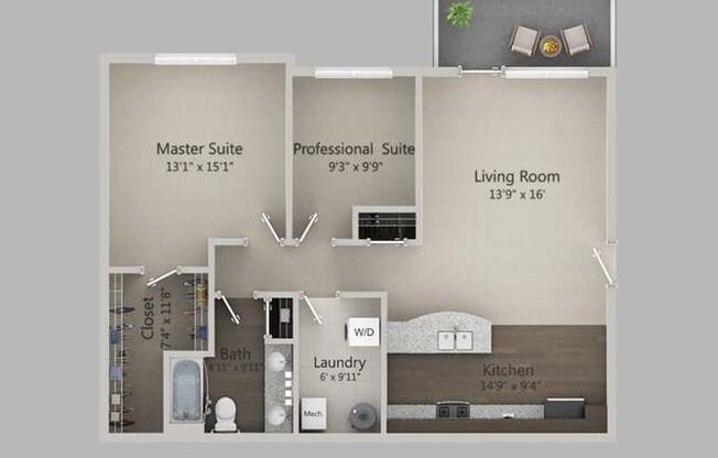 1 bed, 1 bath, $2,019
