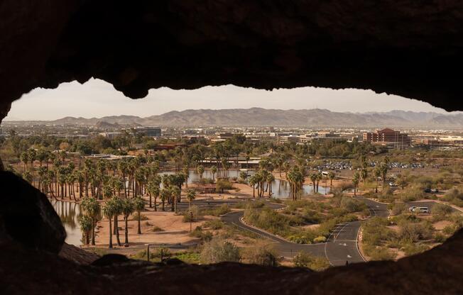 Desert views and palm-lined paths at Papago Park—your everyday backdrop near Modera Rio Salado in Tempe.