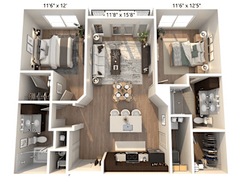 2 beds, 2 baths, 1,091 sqft, $1,842