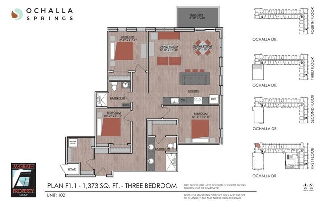 3 beds, 2 baths, 1,373 sqft, $2,495, Unit 102