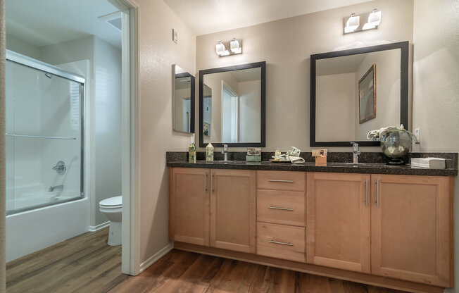 Bathroom With Vanity Lights at Sonoma at Porter Ranch, Porter Ranch, CA, 91326