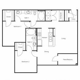 2 beds, 2 baths, 1,100 sqft, $1,296