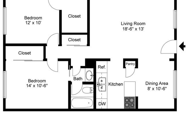 2 beds, 1 bath, 882 sqft, $1,600, Unit 206