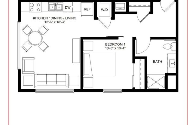 1 bed, 1 bath, 630 sqft, $1,350, Unit 351