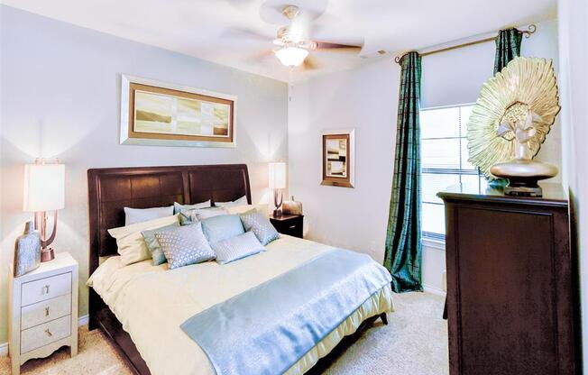 Large bedrooms with bright windows at Mission at La Villita Apartments in Irving, TX offers 1, 2 & 3 bedroom apartment homes with appliances.