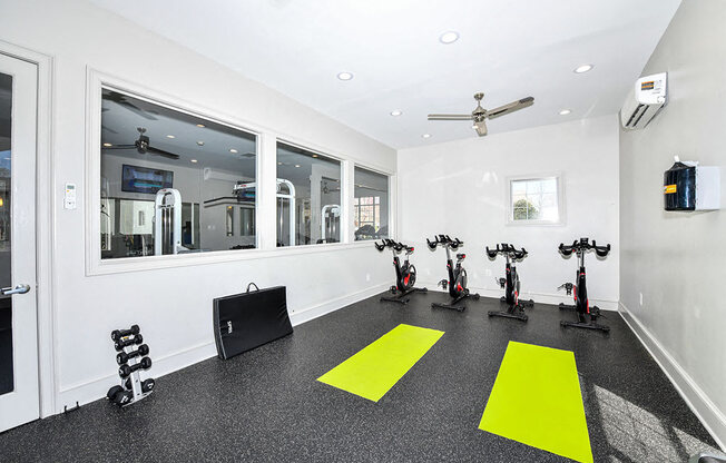 Health and Fitness Club with Indoor Spin Studio and Cardio and Weight Training at Alden Place at South Square Apartments, Durham, NC 27707