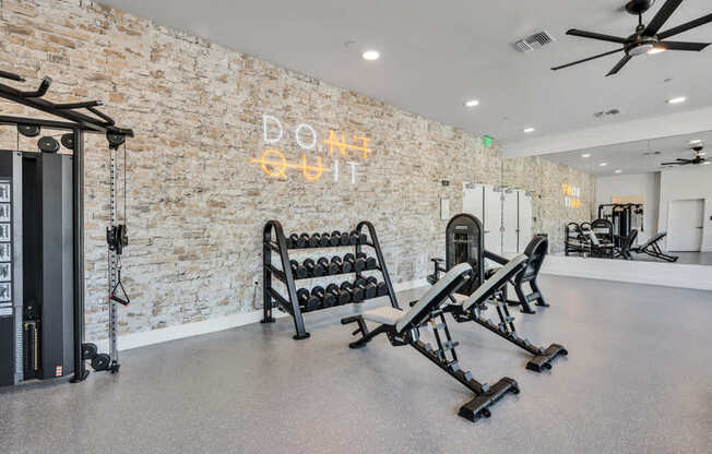 A gym with a sign that says