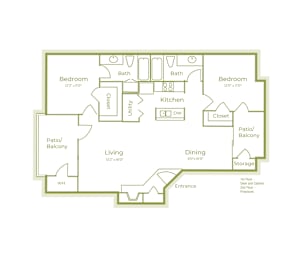 2 beds, 2 baths, 1,082 sqft, $1,561