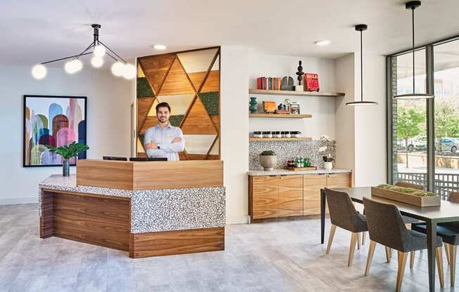 a rendering of a kitchen and dining room with a chef on the wall at Dey & Bergen, Harrison, NJ, 07029