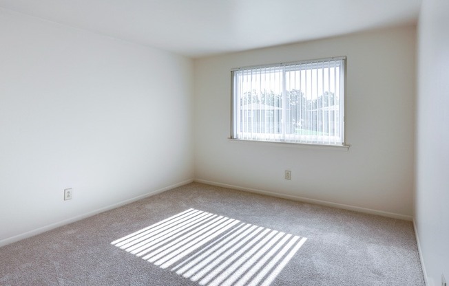 an empty room with carpet and a window