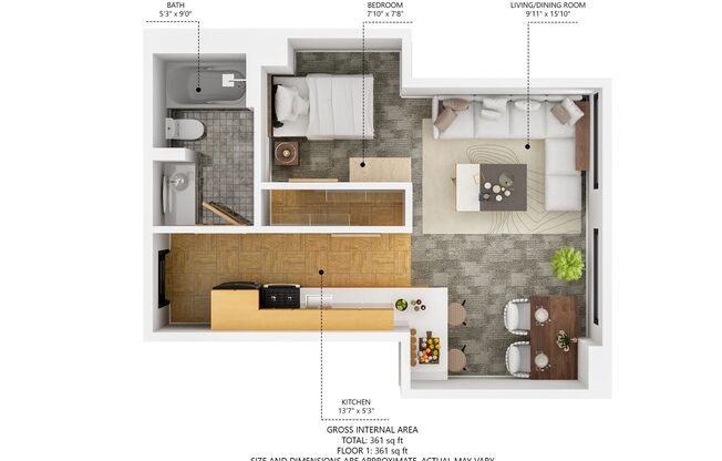 Studio, 1 bath, 395 sqft, $730, Unit 503