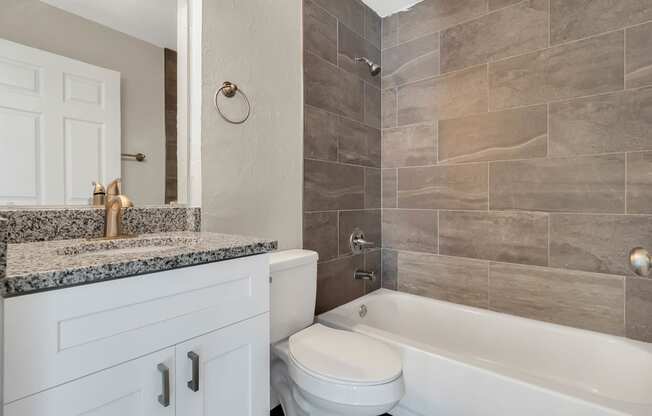 Addison Lane apartments in Gainesville, FL photo of a bathroom with a toilet sink and bathtub