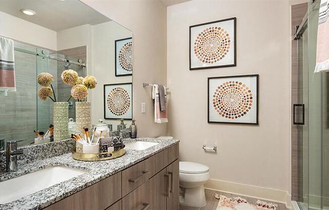 a bathroom with a sink and a toilet and a shower at Promenade at Newnan Crossing, Newnan, GA 30265