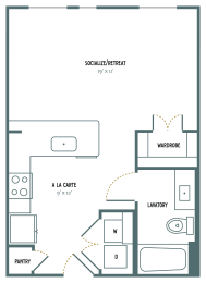 Studio, 1 bath, 523 sqft, $1,241