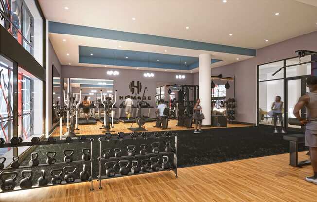 Spacious fitness center with cardio and weight equipment at LiveWell, Pittsburgh, PA 15222