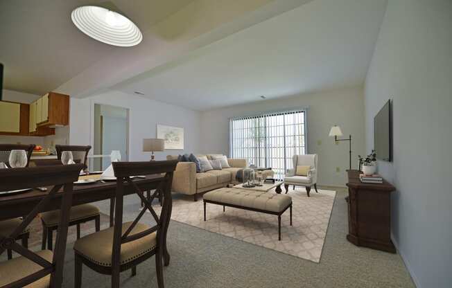 Juniper Living Room Model at Thornridge Apartments, MI 48439