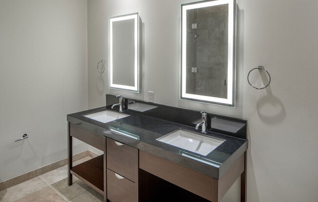Renovated Bathrooms With Quartz Counters at The Wyatt, Portland