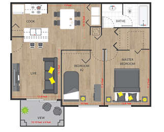 2 beds, 1 bath, 991 sqft, $2,300