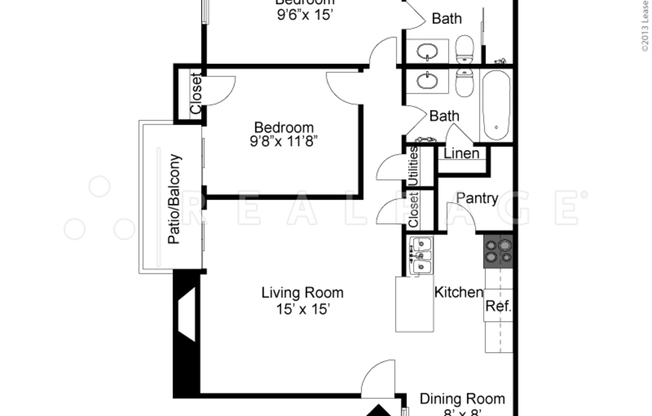 2 beds, 2 baths, 940 sqft, $962